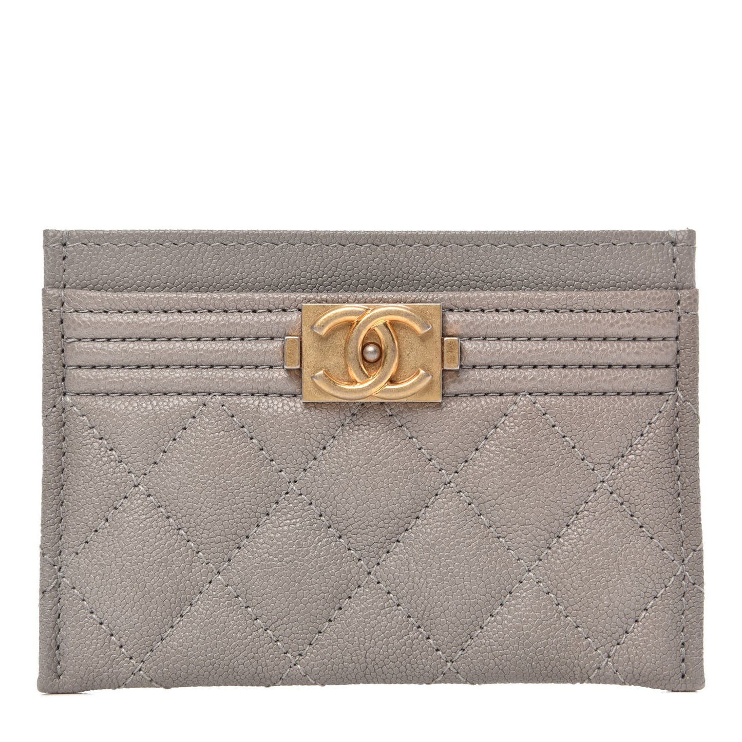Caviar Quilted Boy Card Holder Grey