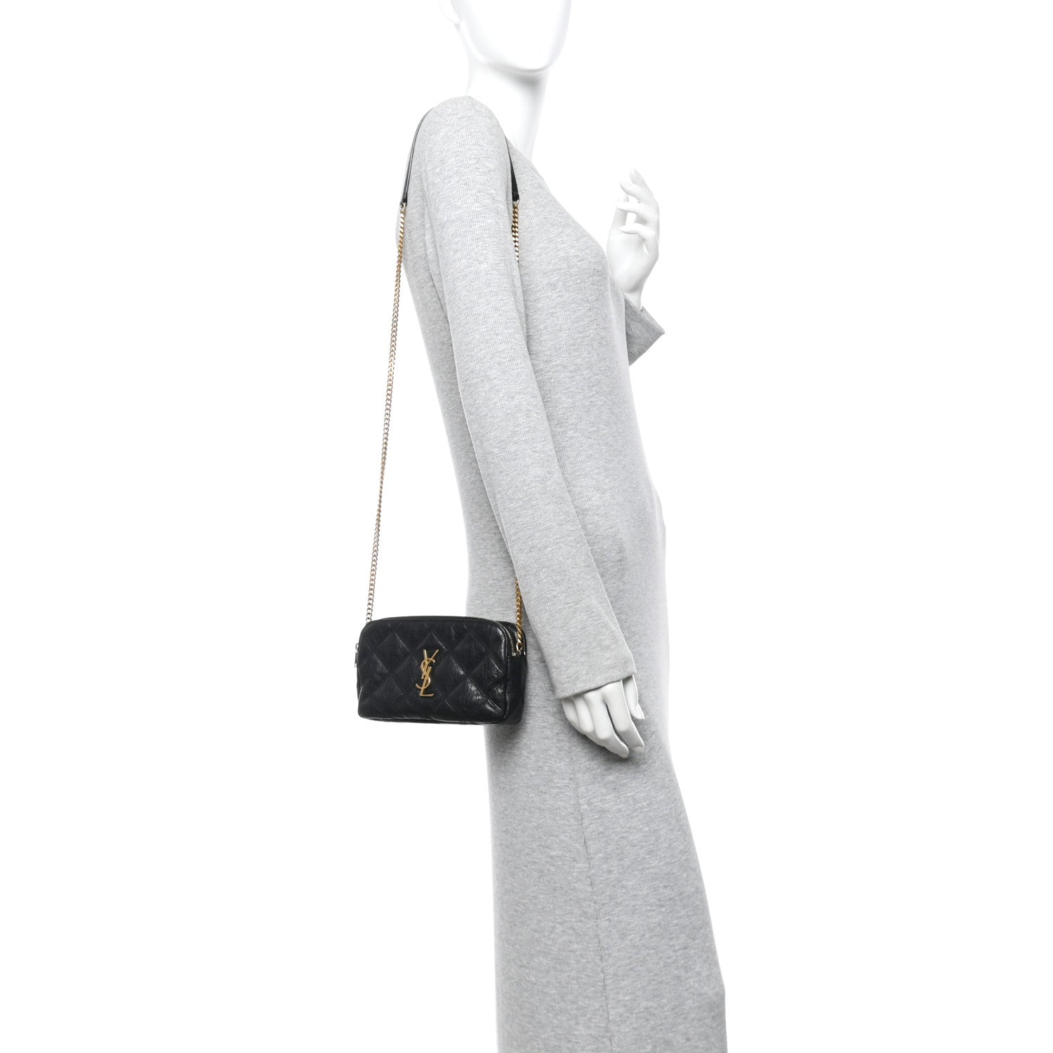 Saint Laurent Grained Lambskin Quilted Mini Becky Double Zip Bag Black 2 of 14