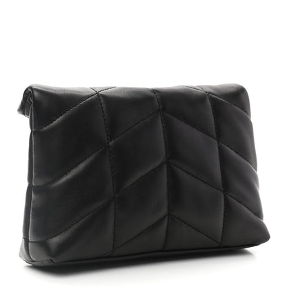 Saint Laurent Lambskin Monogram Loulou Puffer Pouch Clutch Black 3 of 7