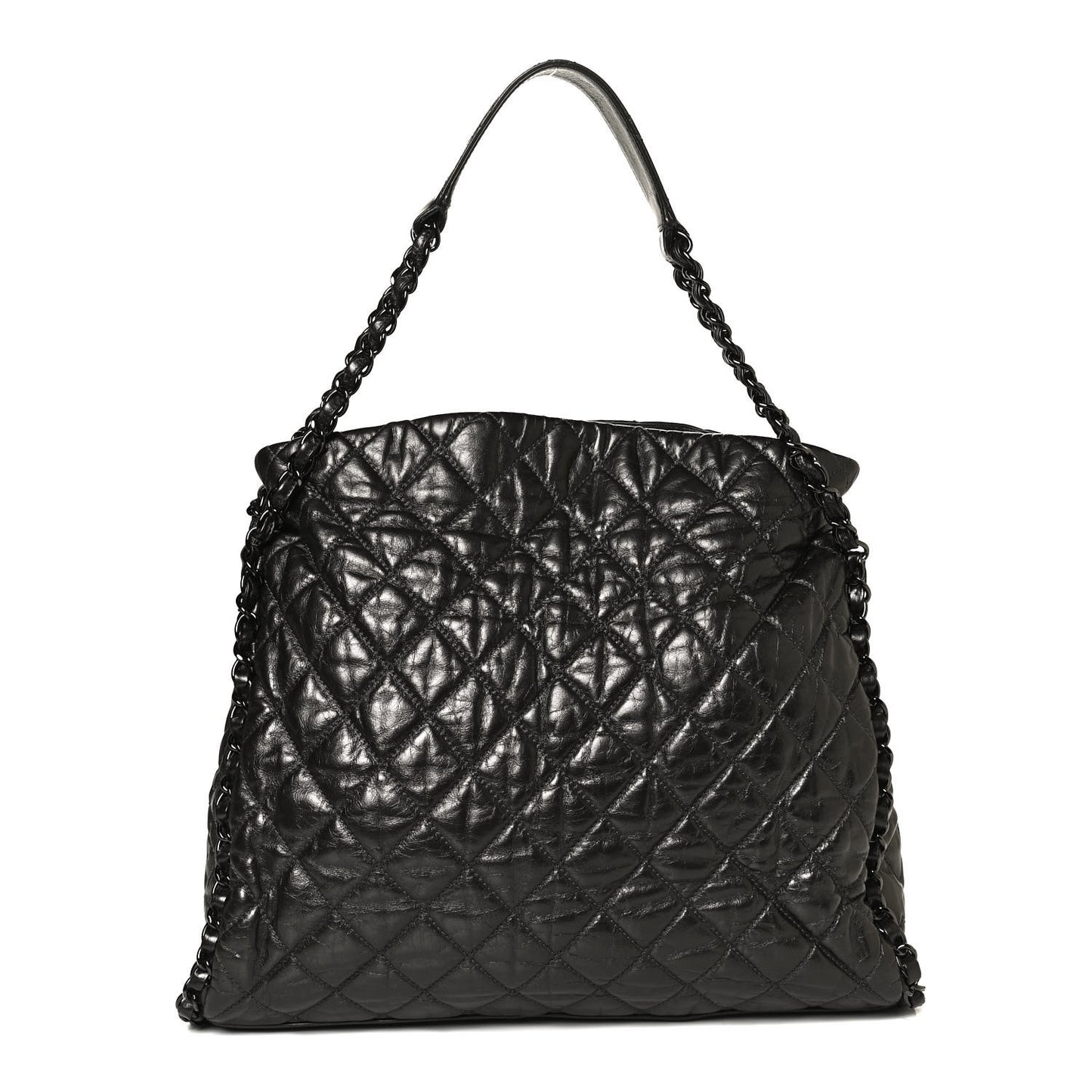 Metallic Calfskin Quilted Large Chain Me Hobo Dark Grey