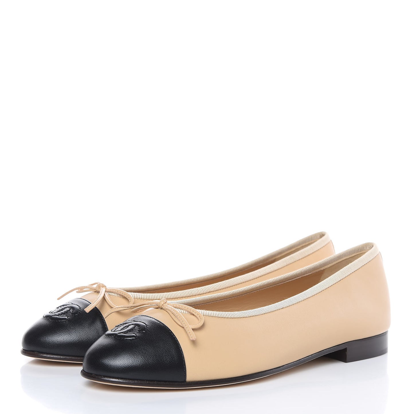 Lambskin Cap Toe CC Ballerina Flats 36.5 Beige Black