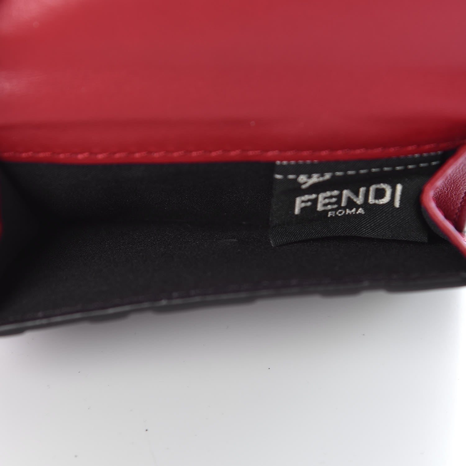 Fendi Vitello Cruise F is Fendi Bi-Color FF 1974 Embossed Micro Tri-Fold Envelope Wallet Maya Black Fragola 6 of 9