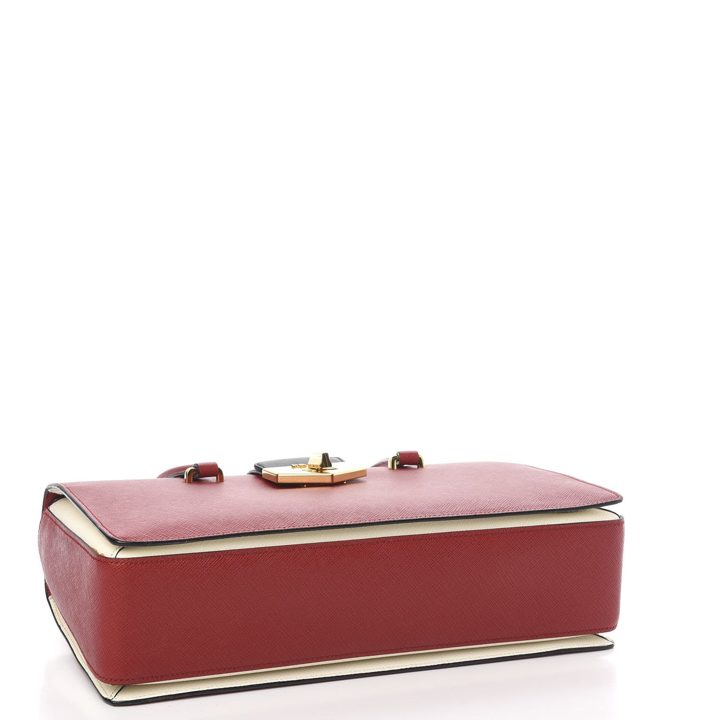 Saffiano Tri-Color Turn Lock Satchel Fuoco White Black