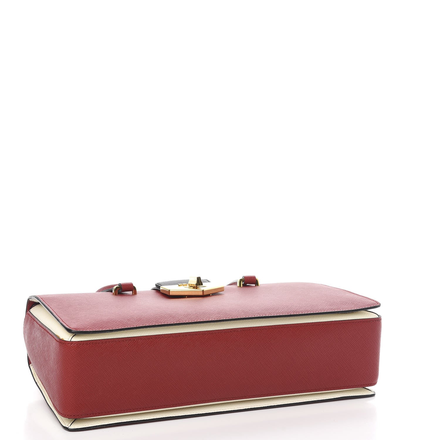 Prada Saffiano Tri-Color Turn Lock Satchel Fuoco White Black 4 of 10