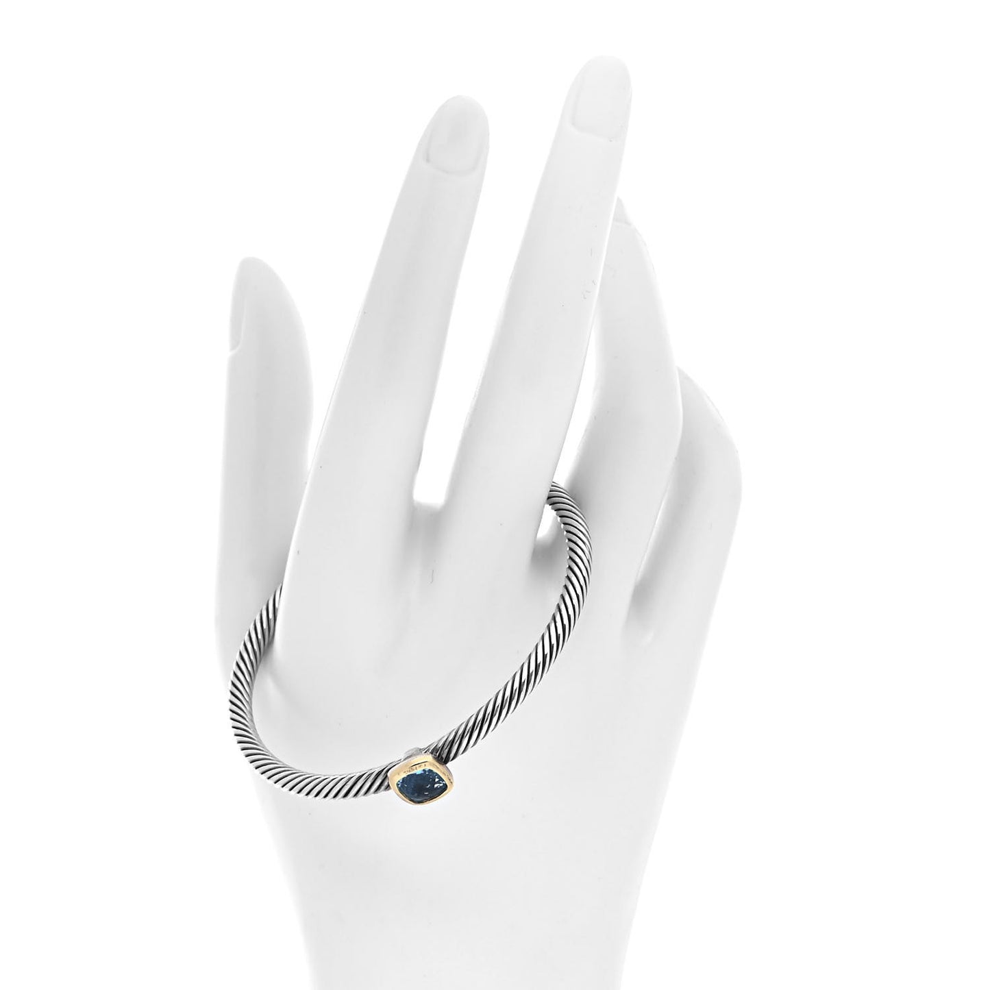 Sterling Silver 18K Gold Blue Topaz 4mm Cable Classics Station Bracelet