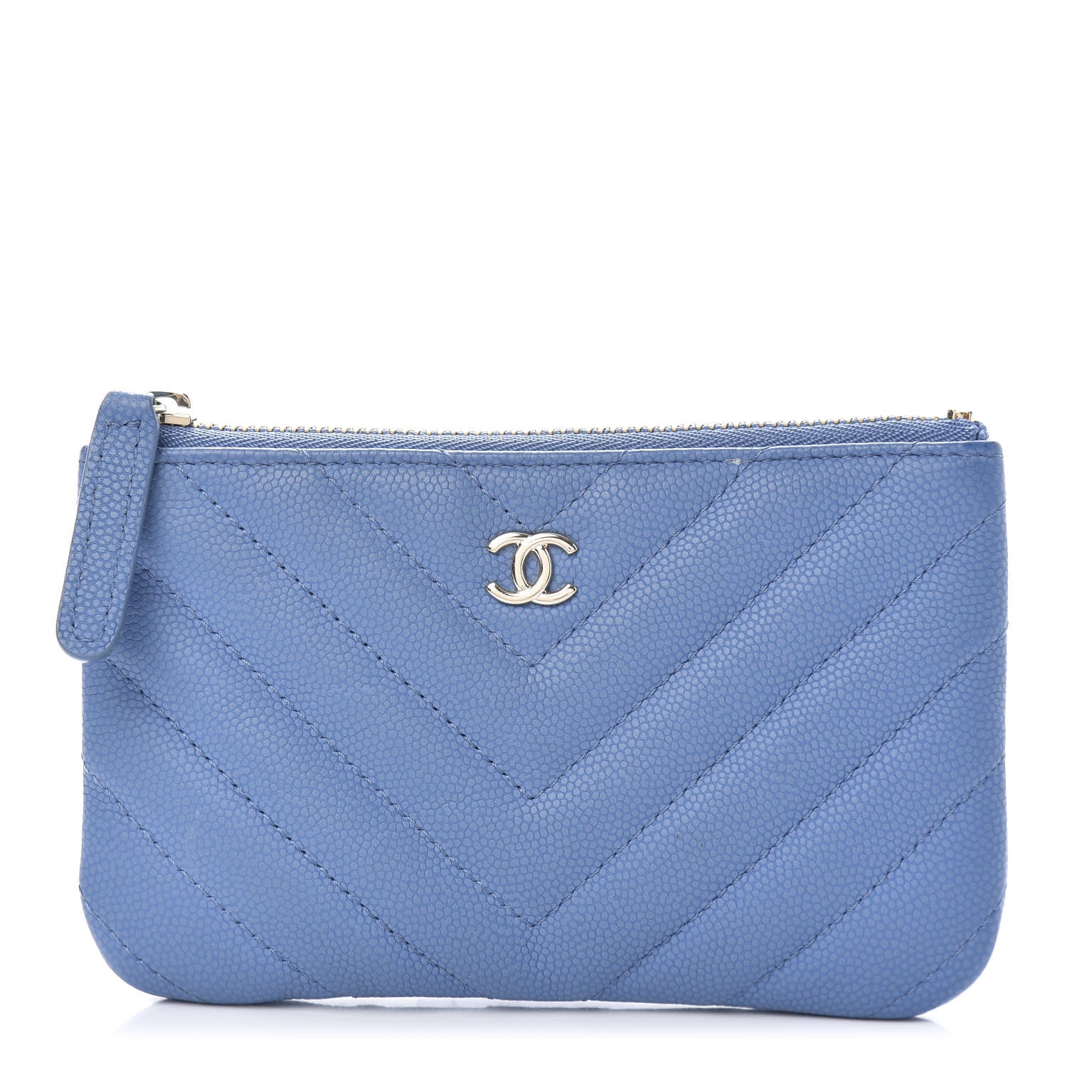 Chanel Caviar Flat Chevron Quilted Small Cosmetic Case Blue 1 of 10