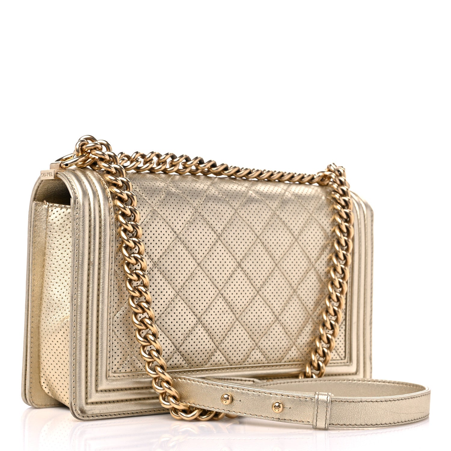 Chanel Lambskin Perforated Quilted New Medium Boy Flap Gold 2 of 11