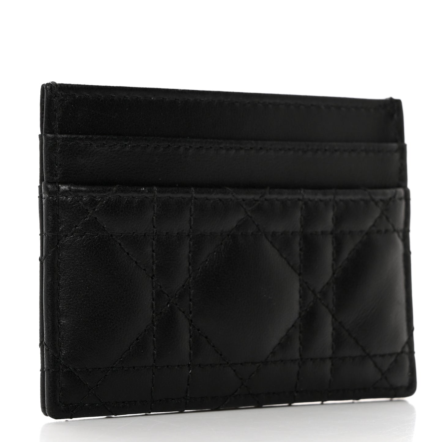 Lambskin Pearl Cannage Dior Jolie Freesia Card Holder Black