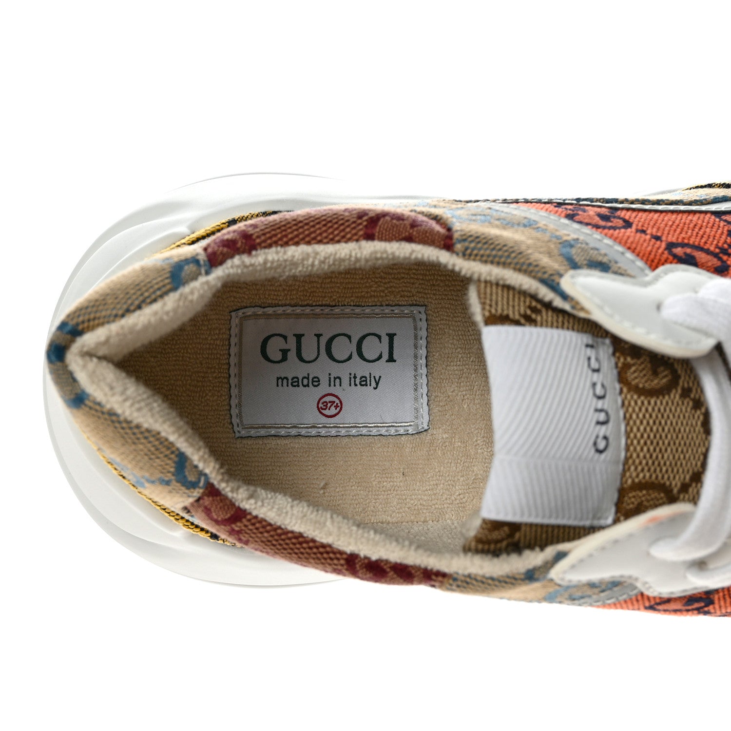 Gucci Monogram Multicolor Demetra Womens Rhyton Sneakers 37.5 Yellow Blue Great White Tabasco 6 of 9