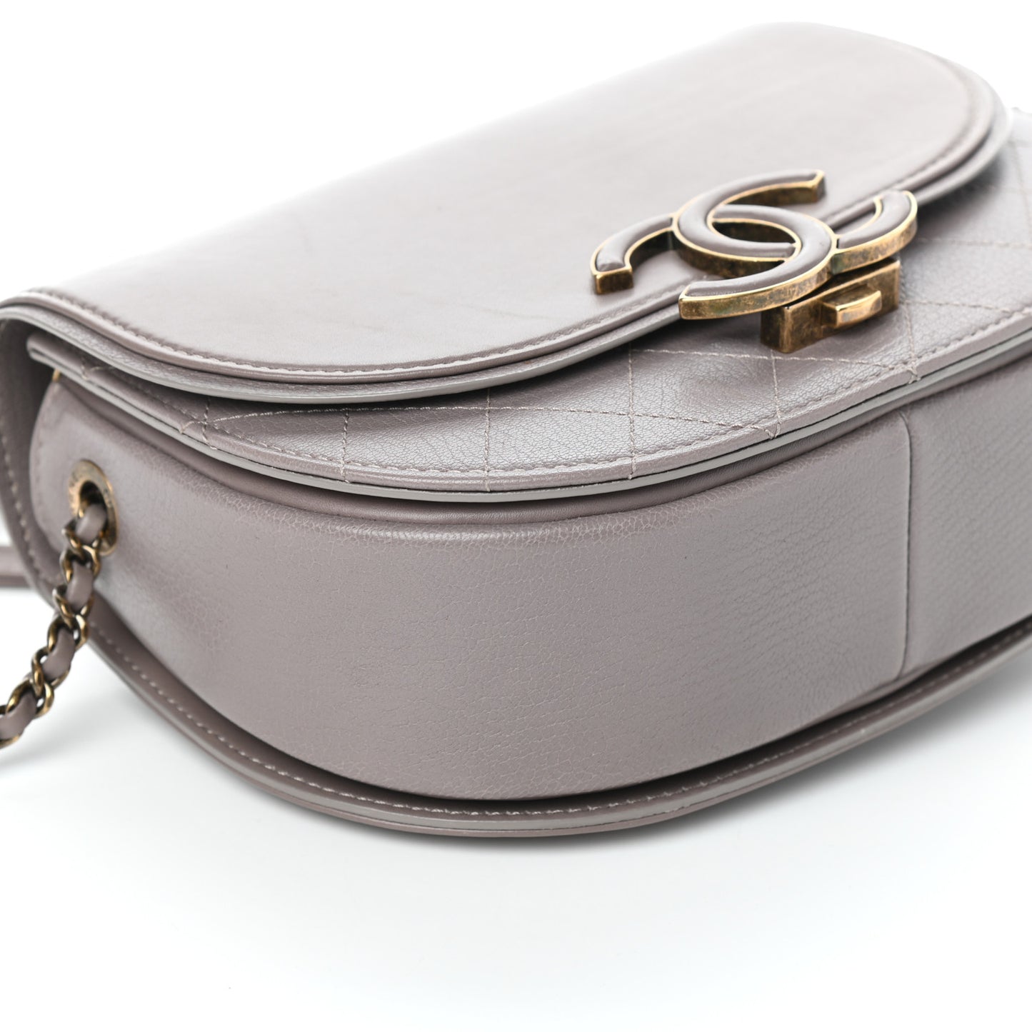 Shiny Calfskin Goatskin Quilted Small Coco Curve Messenger Flap Grey