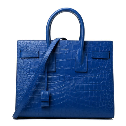 Saint Laurent Calfskin Crocodile Embossed Small Sac De Jour Royal Blue 1 of 4