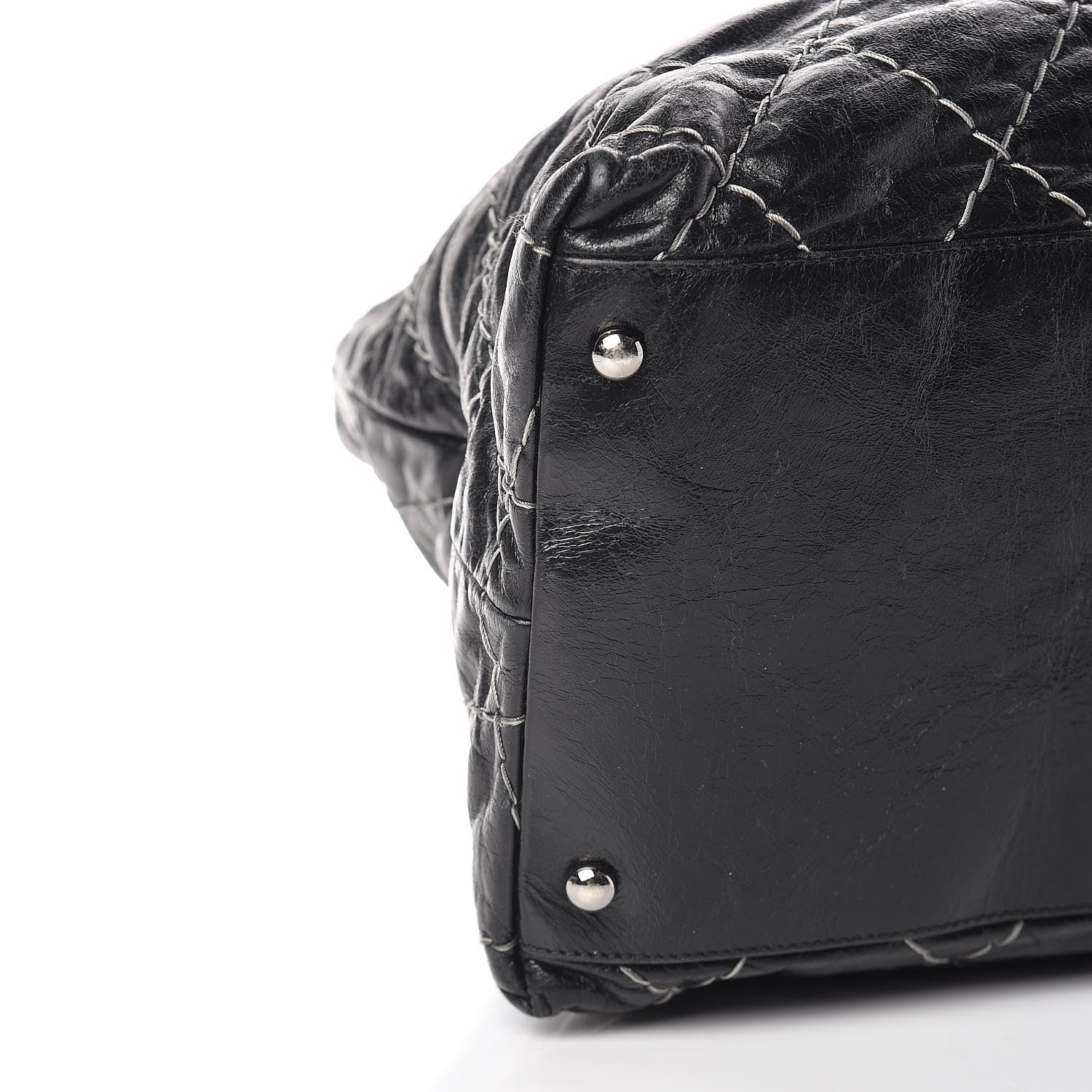 Chanel Glazed Goatskin Double Contrast Stitch Tote Black 10 of 18
