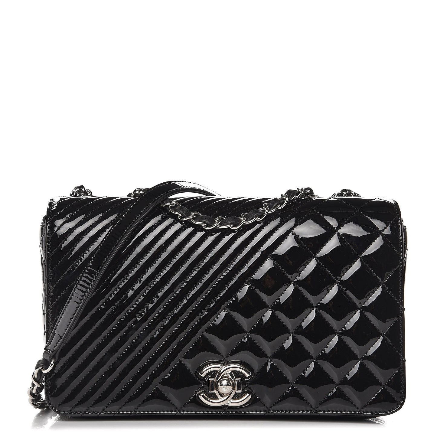 Patent Quilted Medium Coco Boy Flap Black