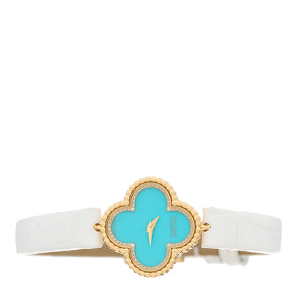 Van Cleef & Arpels 18K Yellow Gold Alligator Diamond Turquoise 22mm Sweet Alhambra Quartz Watch 4 of 8