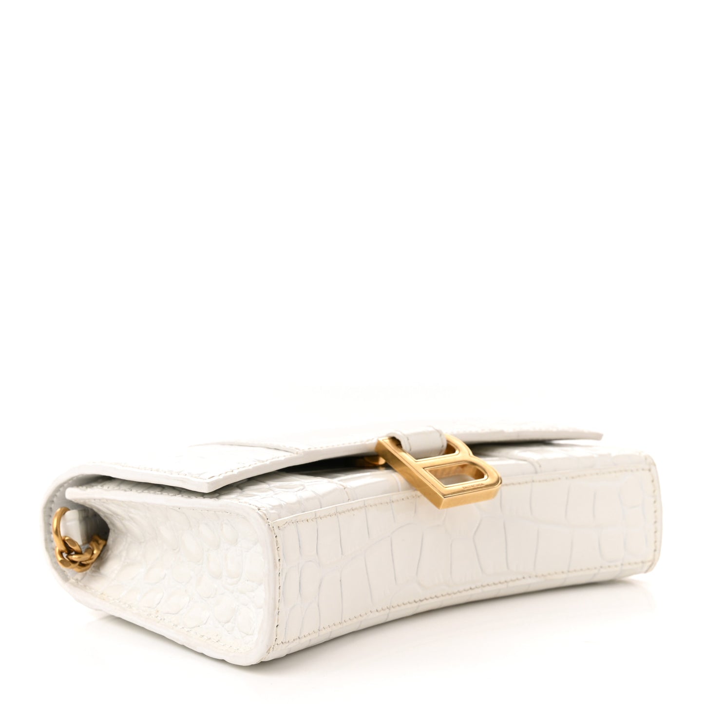 Shiny Calfskin Crocodile Embossed Hourglass Chain Bag White