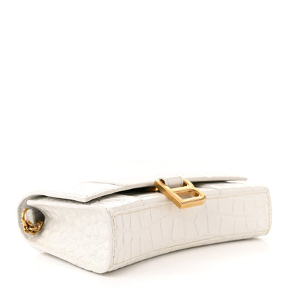 Balenciaga Shiny Calfskin Crocodile Embossed Hourglass Chain Bag White 4 of 10