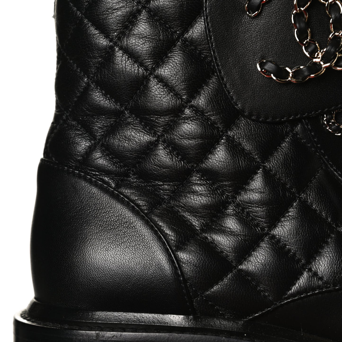 Shiny Lambskin Quilted Lace Up Combat Boots 38.5 Black
