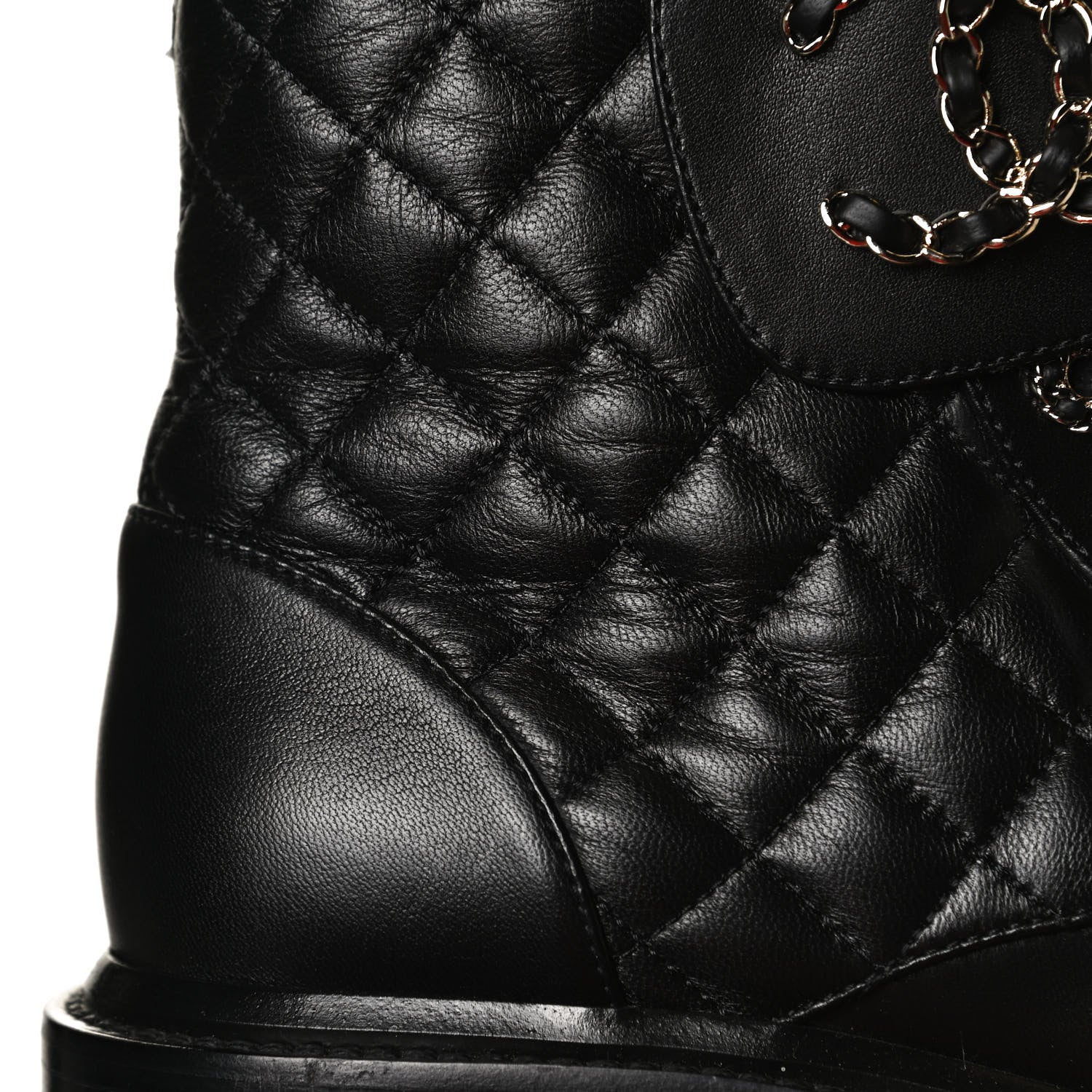 Chanel Shiny Lambskin Quilted Lace Up Combat Boots 38.5 Black 12 of 14
