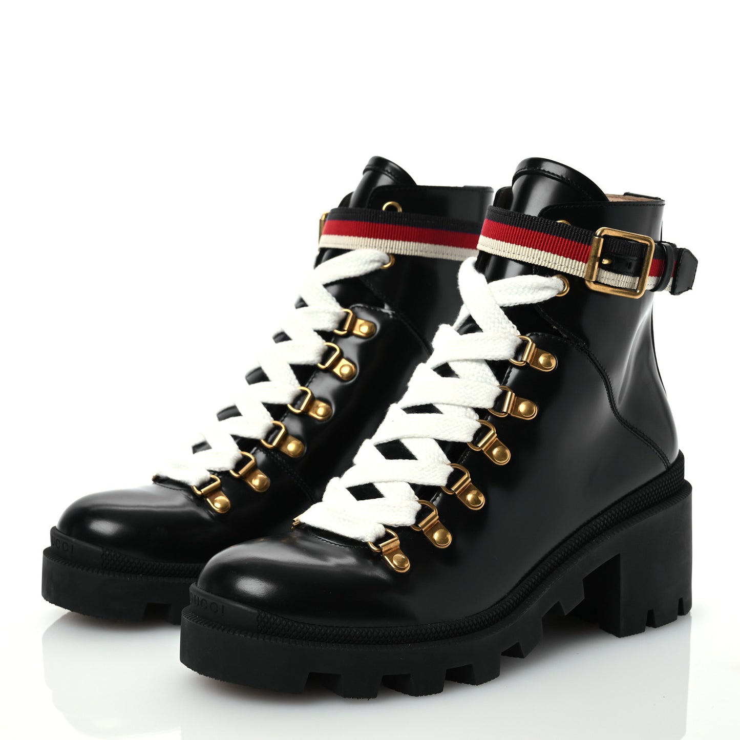 Calfskin Sylvie Web Lace Up Combat Boots 37 Black