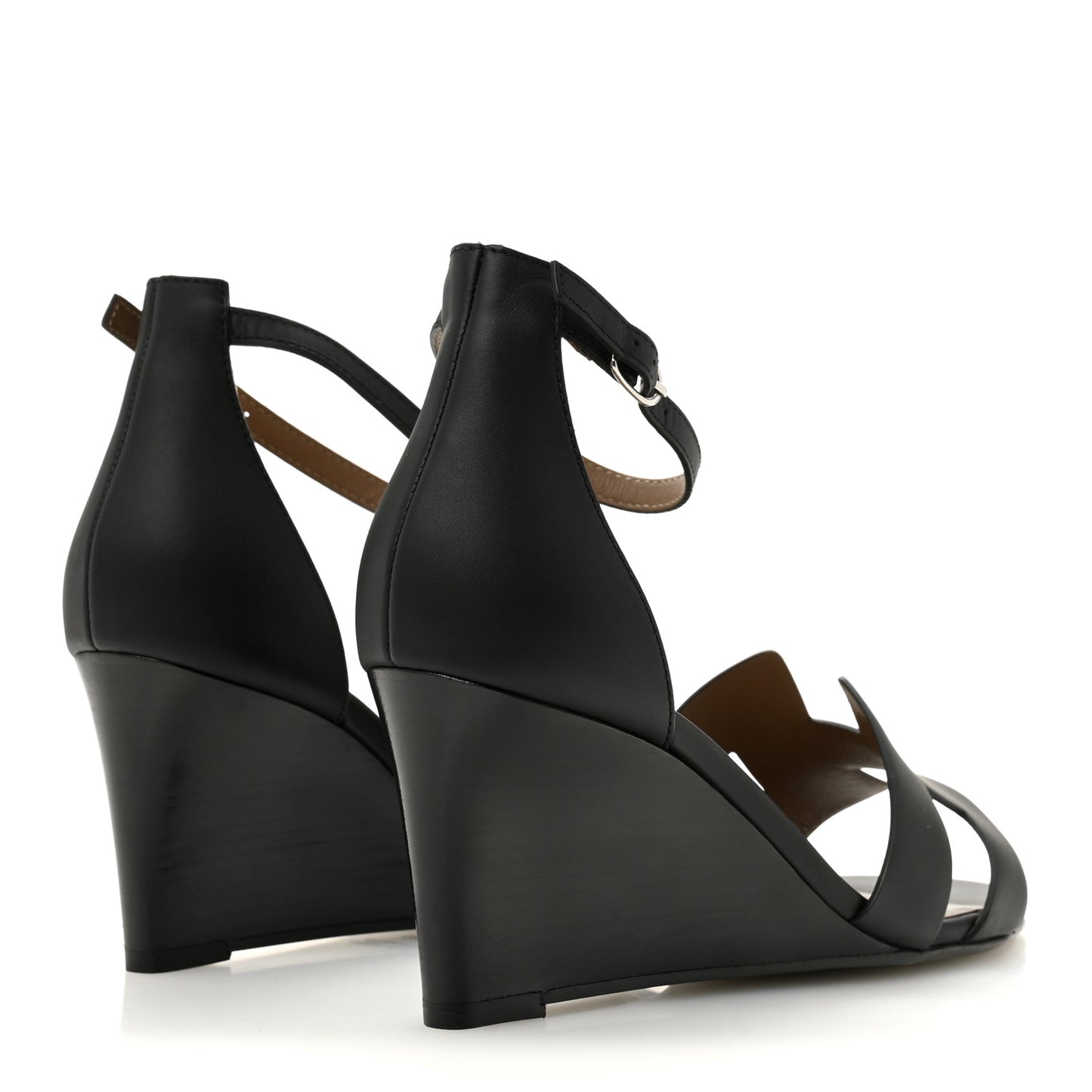 Calfskin Legend Wedge Sandals 38.5 Black