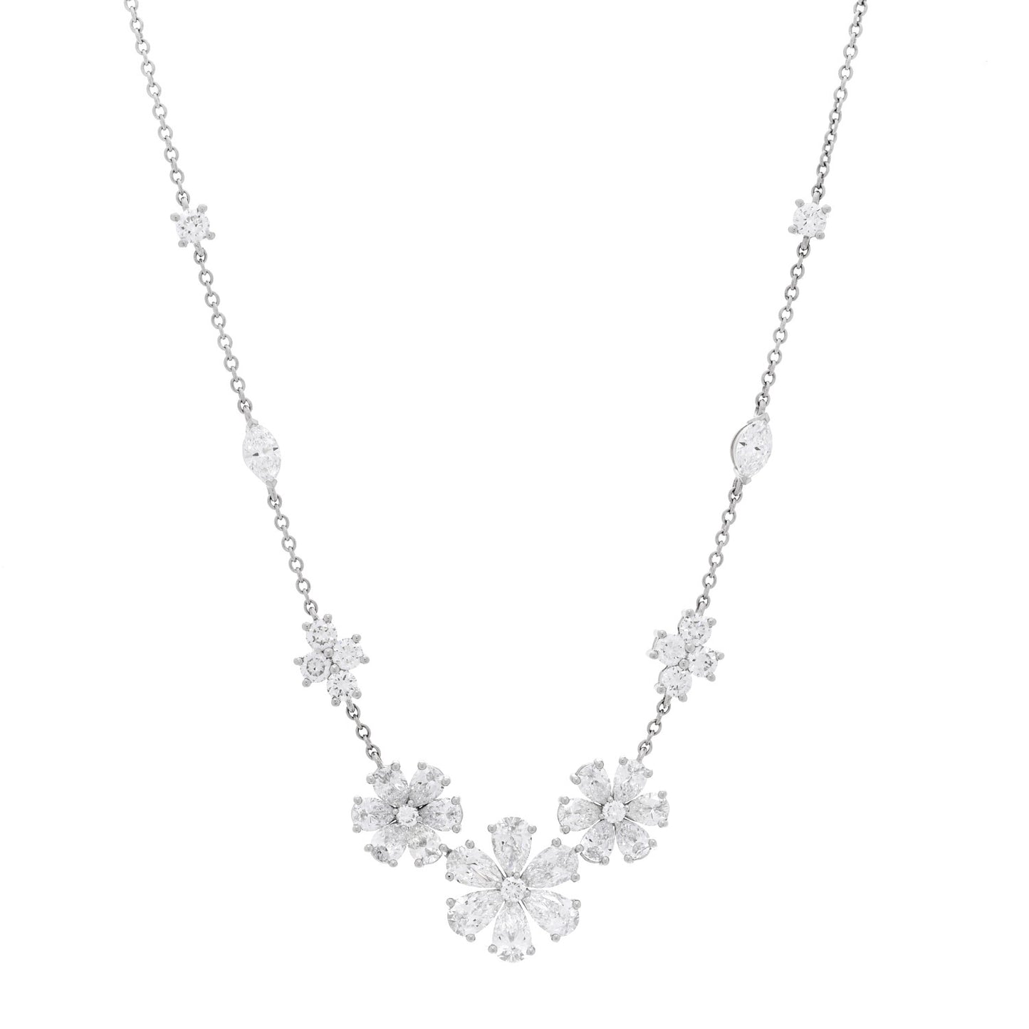 Platinum Diamond Forget-Me-Not Multi Motif Pendant Necklace