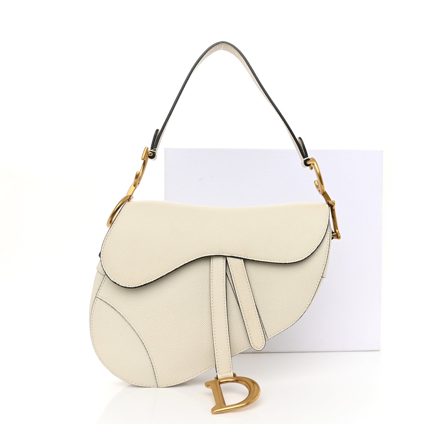 Grained Calfskin Saddle Bag White