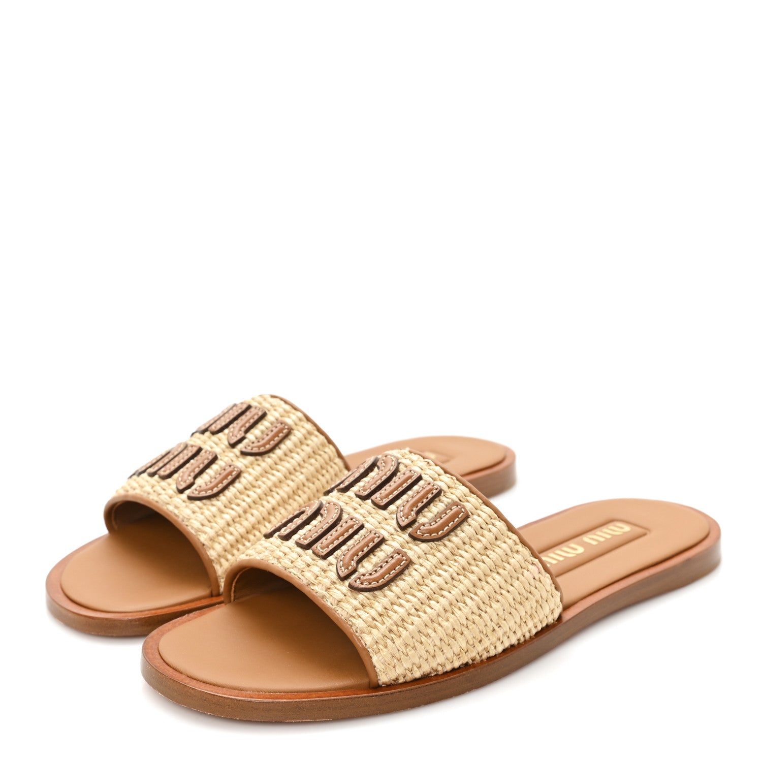 Miu Miu Stuoia Raffia Calfskin Logo Sandals 36 Naturale 4 of 9
