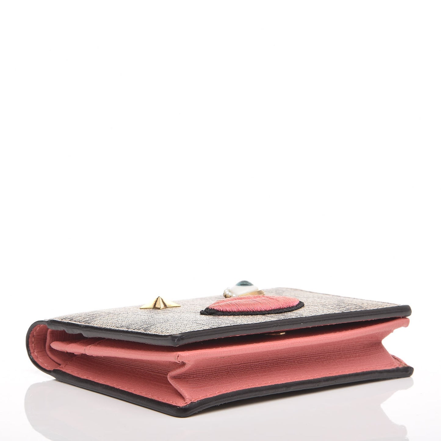 GG Supreme Monogram Face Embroidered Card Case Wallet Pink