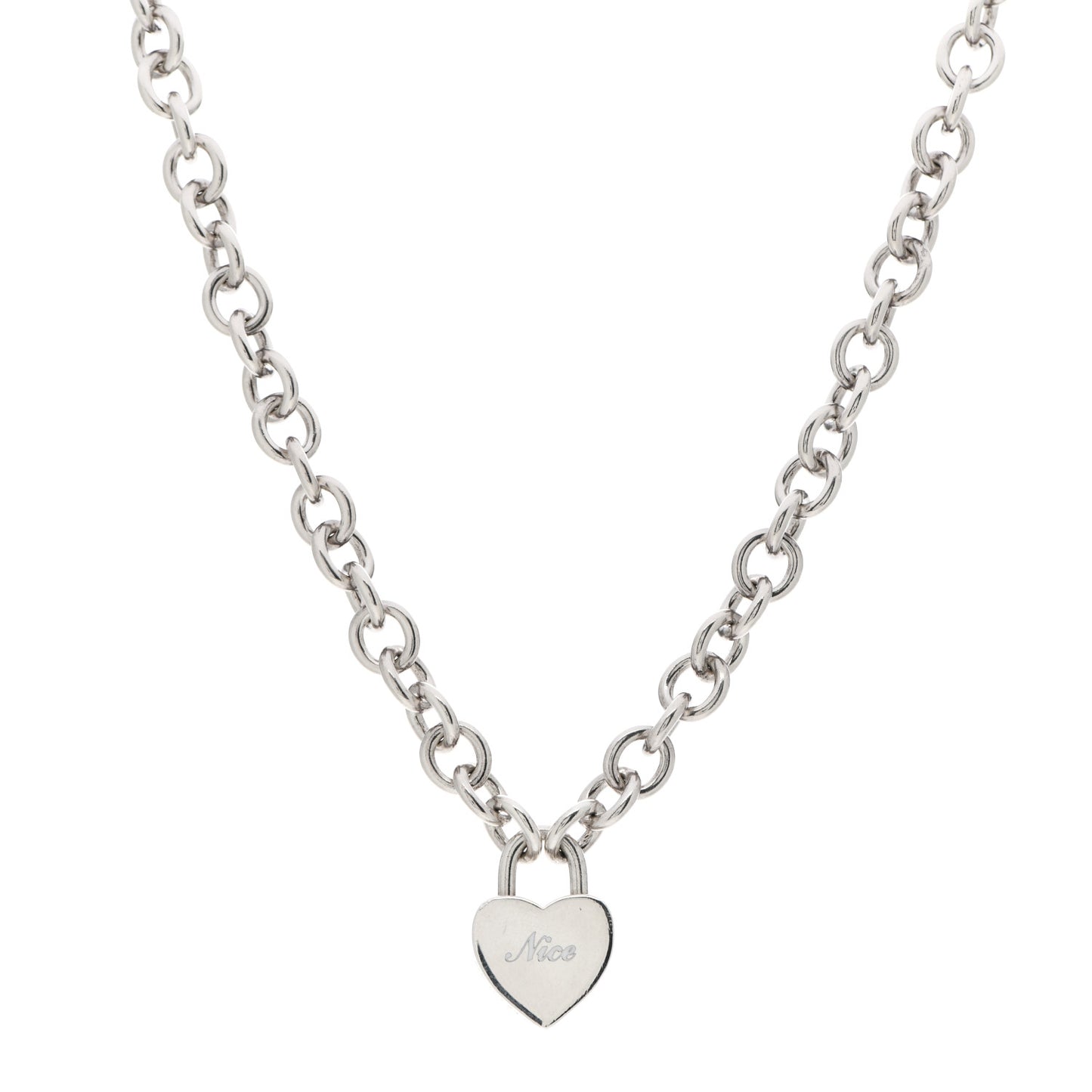 Sterling Silver Heart Naughty & Nice Heart Lock Pendant Necklace