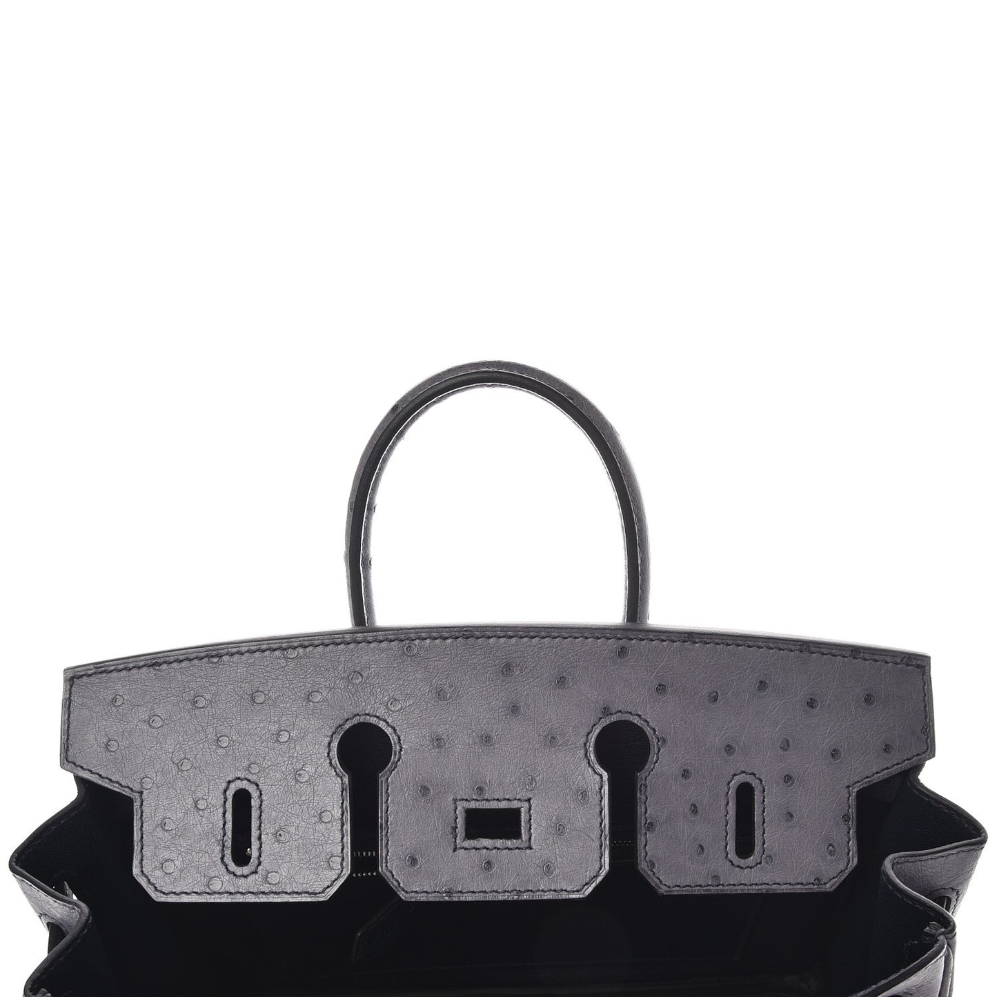 Ostrich Horseshoe Birkin 25 Gris Agate Bleu Marine