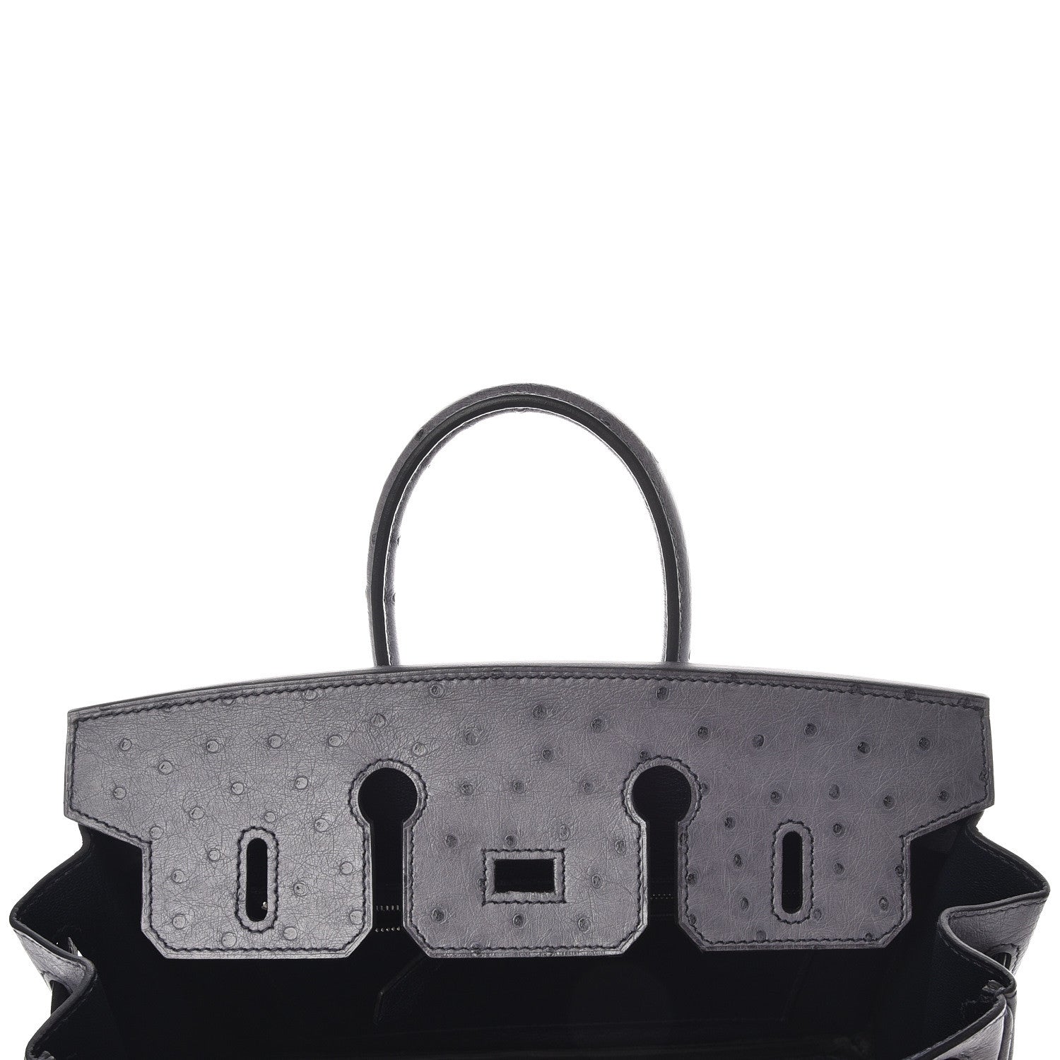 Hermes Ostrich Horseshoe Birkin 25 Gris Agate Bleu Marine 16 of 43