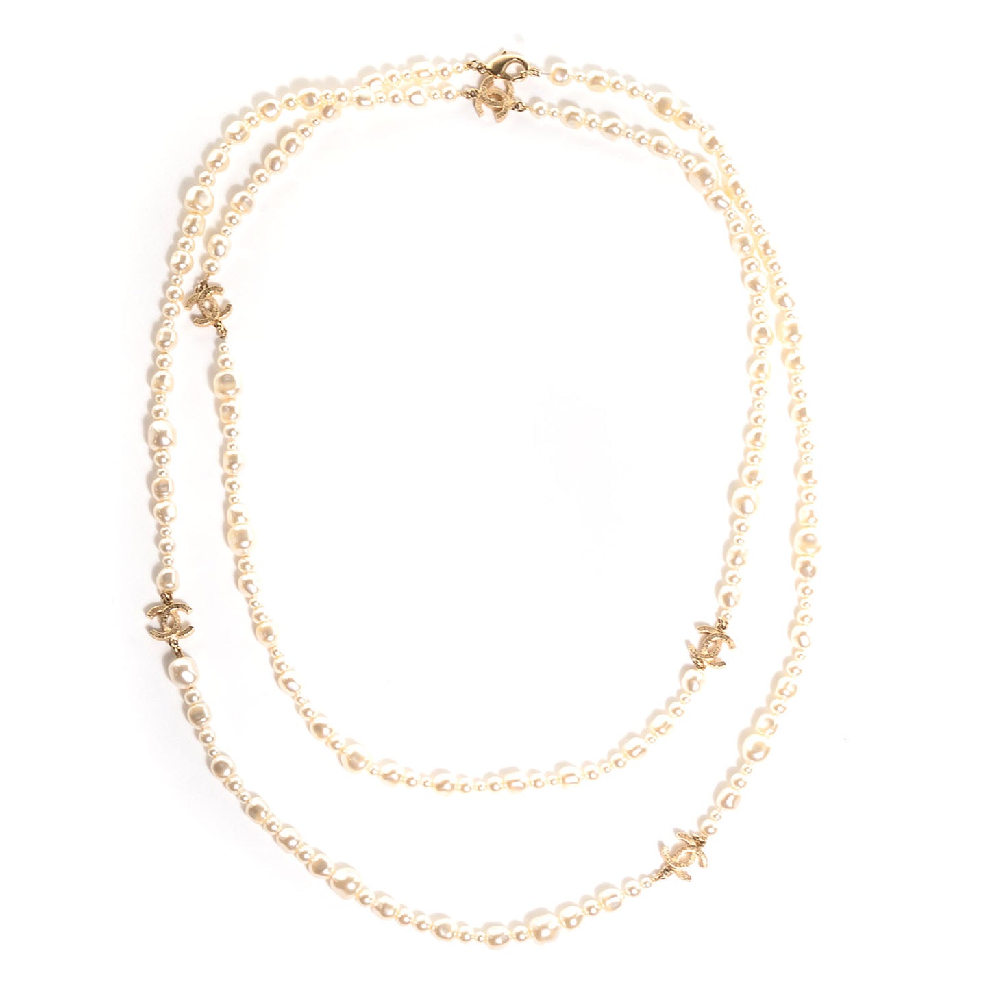 Irregular Pearl CC Long Necklace Light Gold