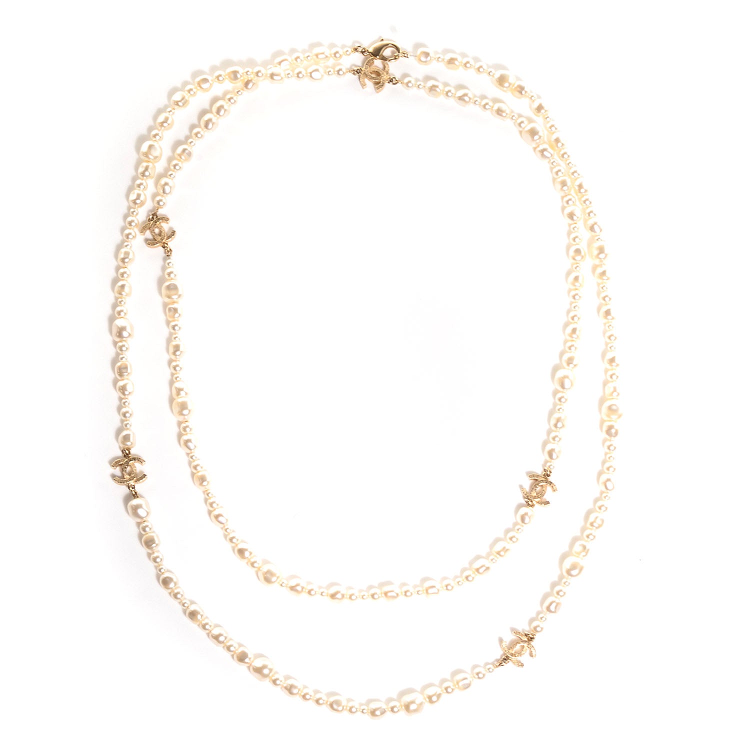 Chanel Irregular Pearl CC Long Necklace Light Gold 1 of 5