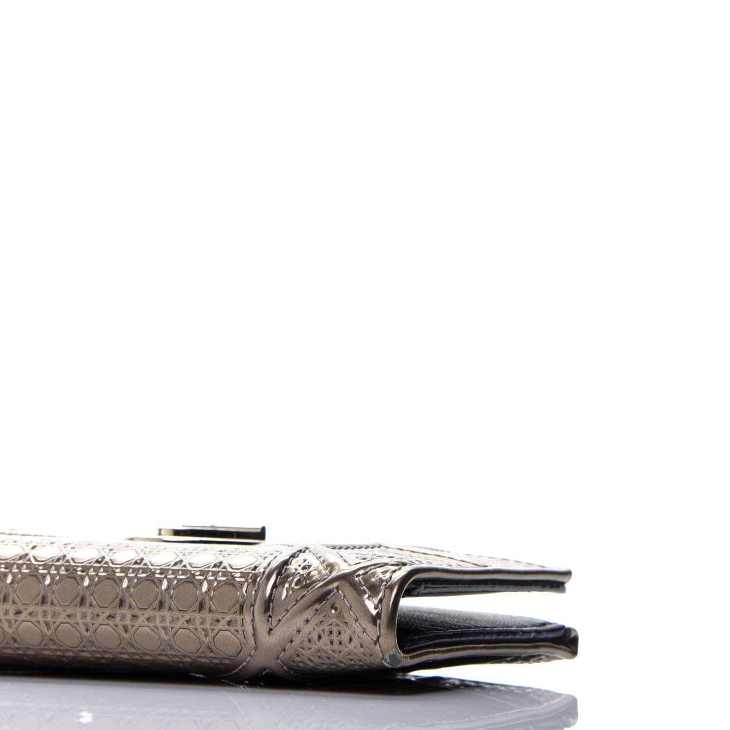 Christian Dior Metallic Patent Micro-Cannage Diorama Medium Wallet Champagne 9 of 9