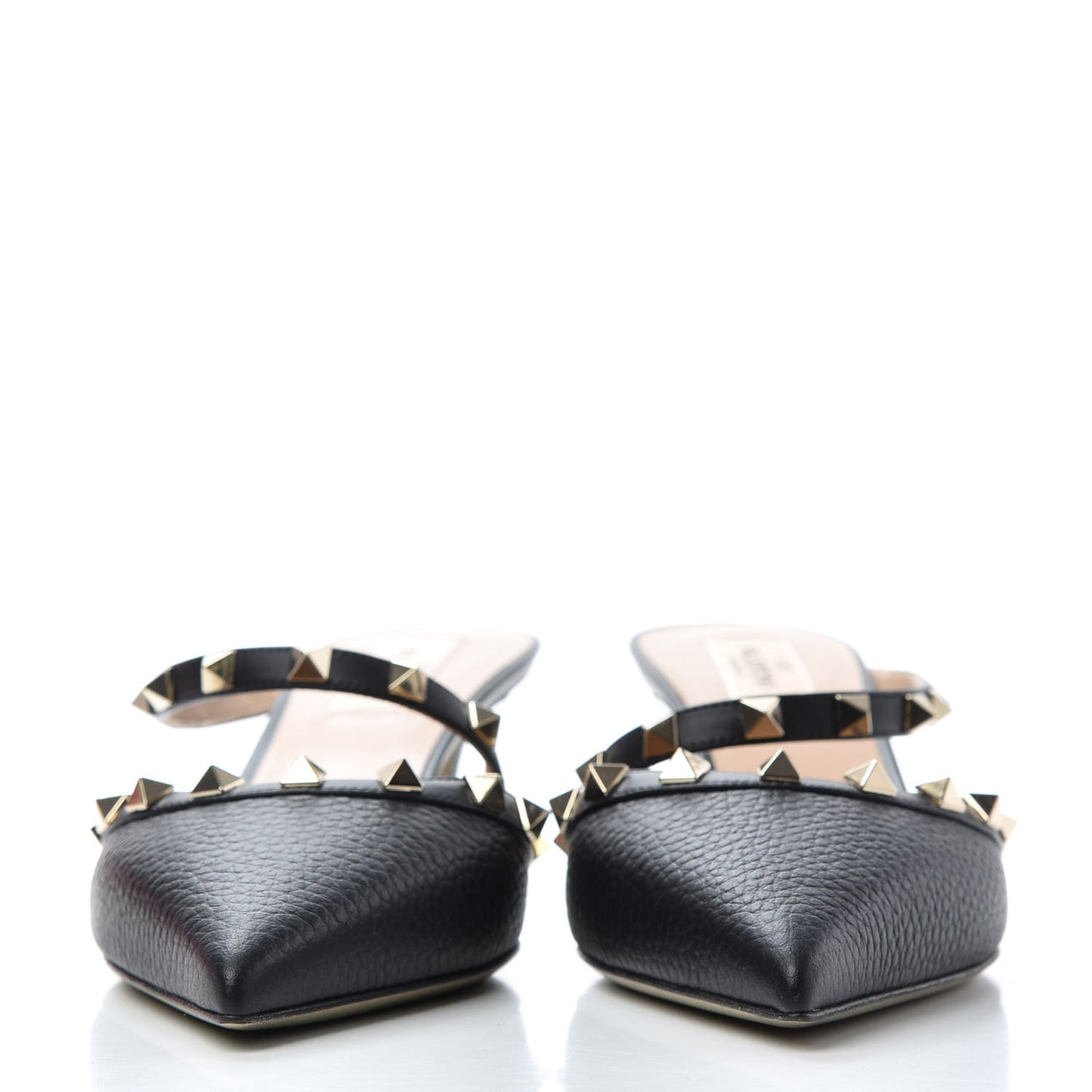 Pebbled Calfskin Rockstud Cross Strap 50mm Mules 38 Black