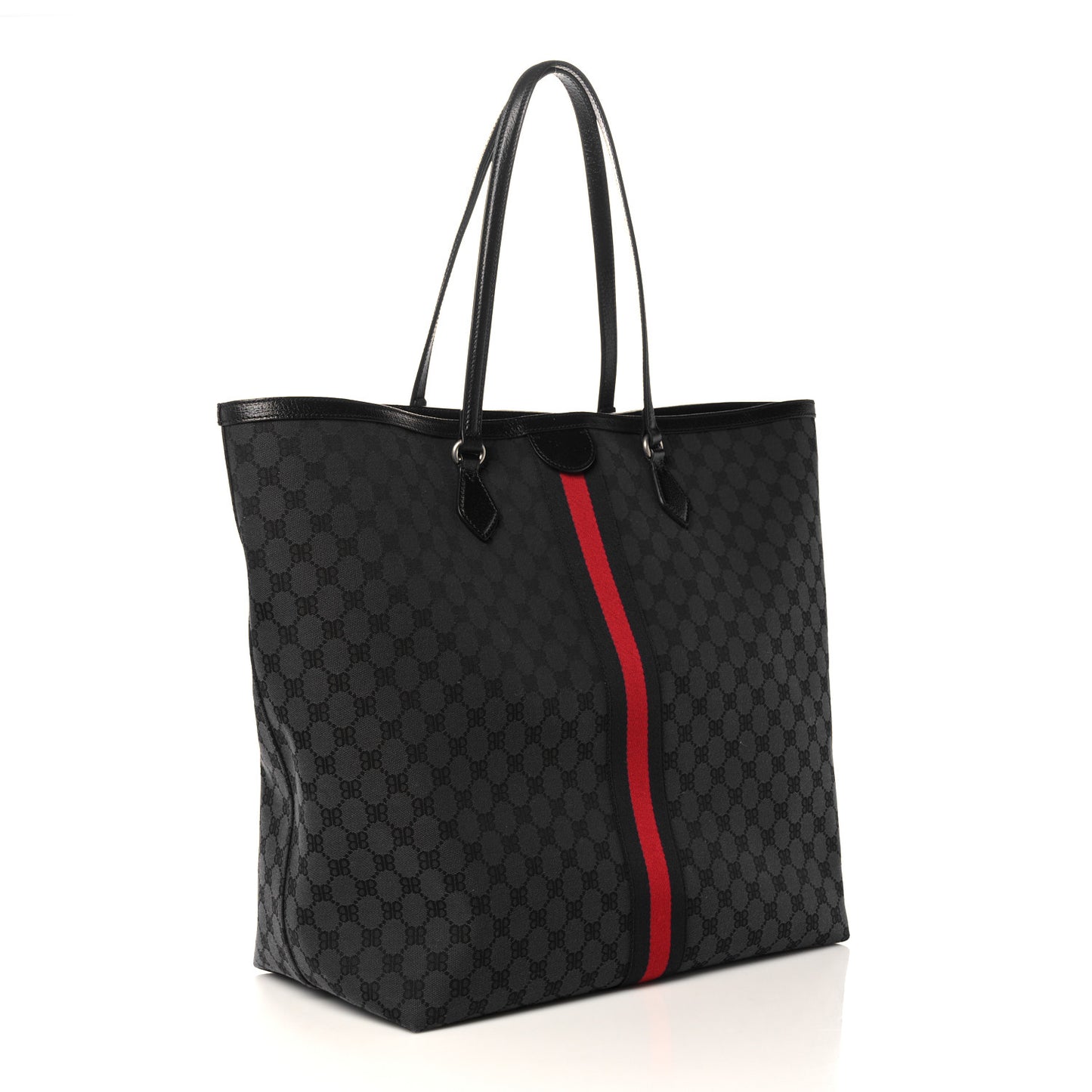 X BALENCIAGA BB Monogram Web Graffiti Large Ophidia Shopping Tote Black
