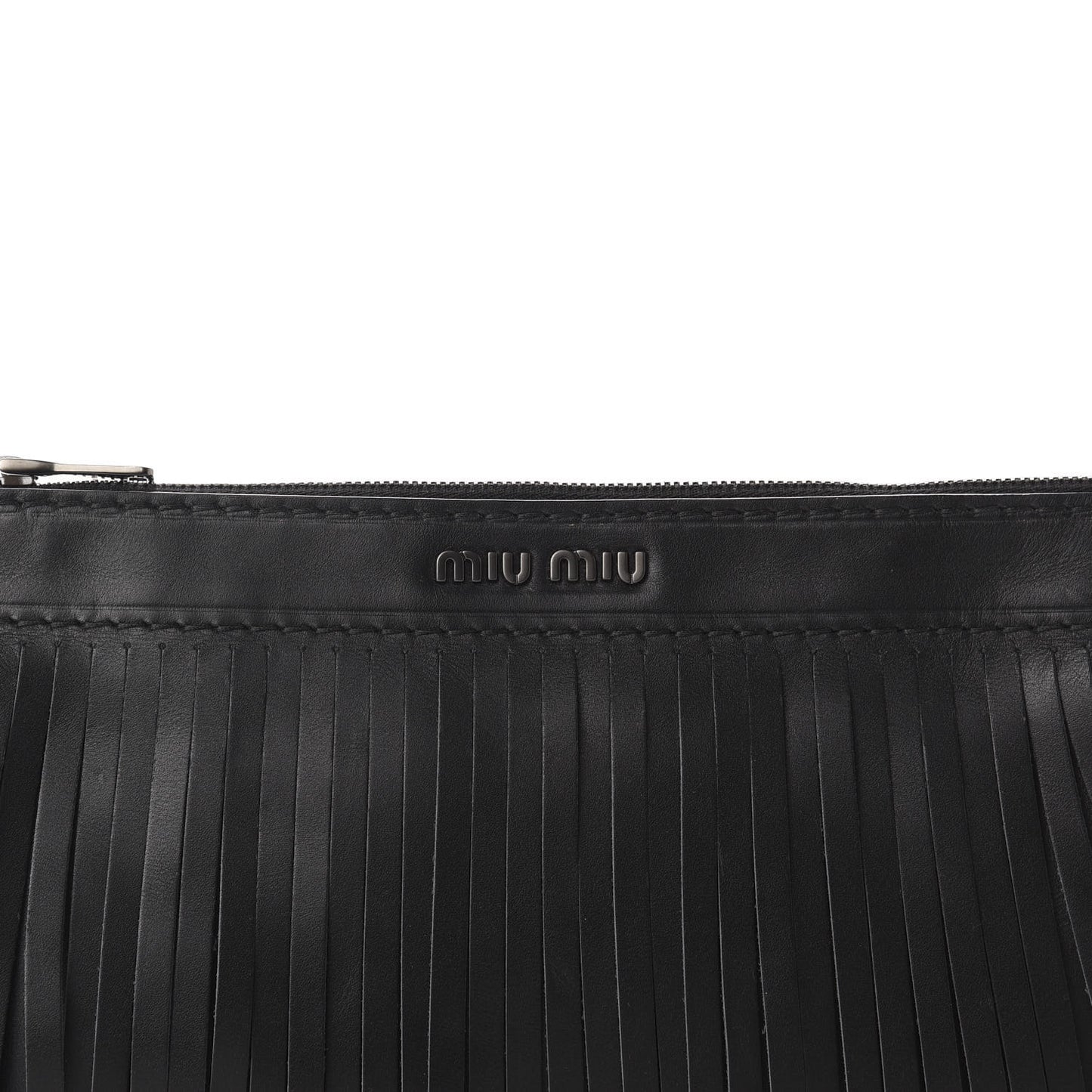 Calfskin Fringe Wrislet Pochette Black