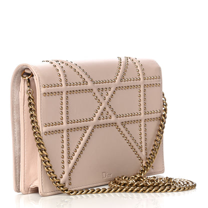 Christian Dior Calfskin Studded Diorama Wallet on Chain Pouch Nude 4 of 17