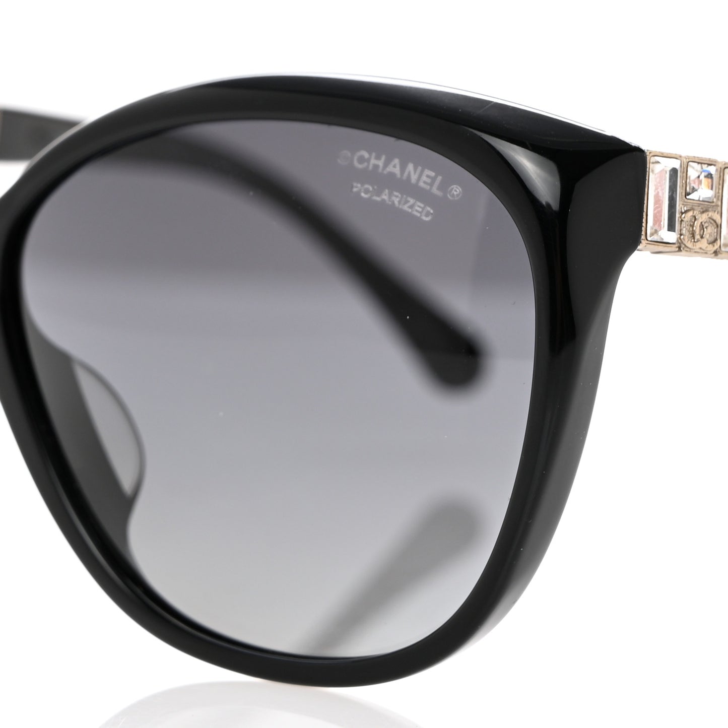Crystal Baguette Polarized Cat Eye Sunglasses 5309-B-A Black