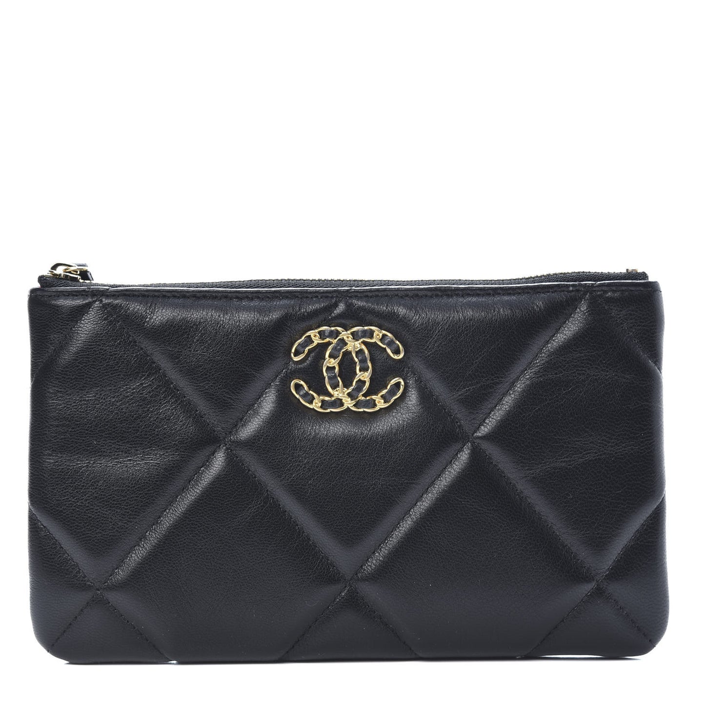 Shiny Goatskin Quilted 19 Cosmetic Case Black