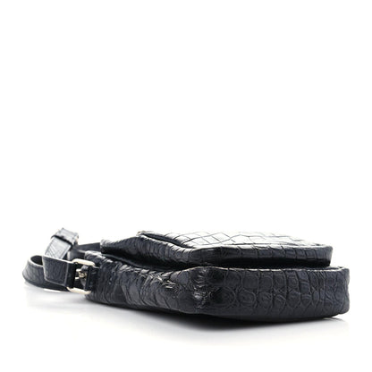 Saint Laurent Calfskin Crocodile Embossed Sid Messenger Bag Black 4 of 10