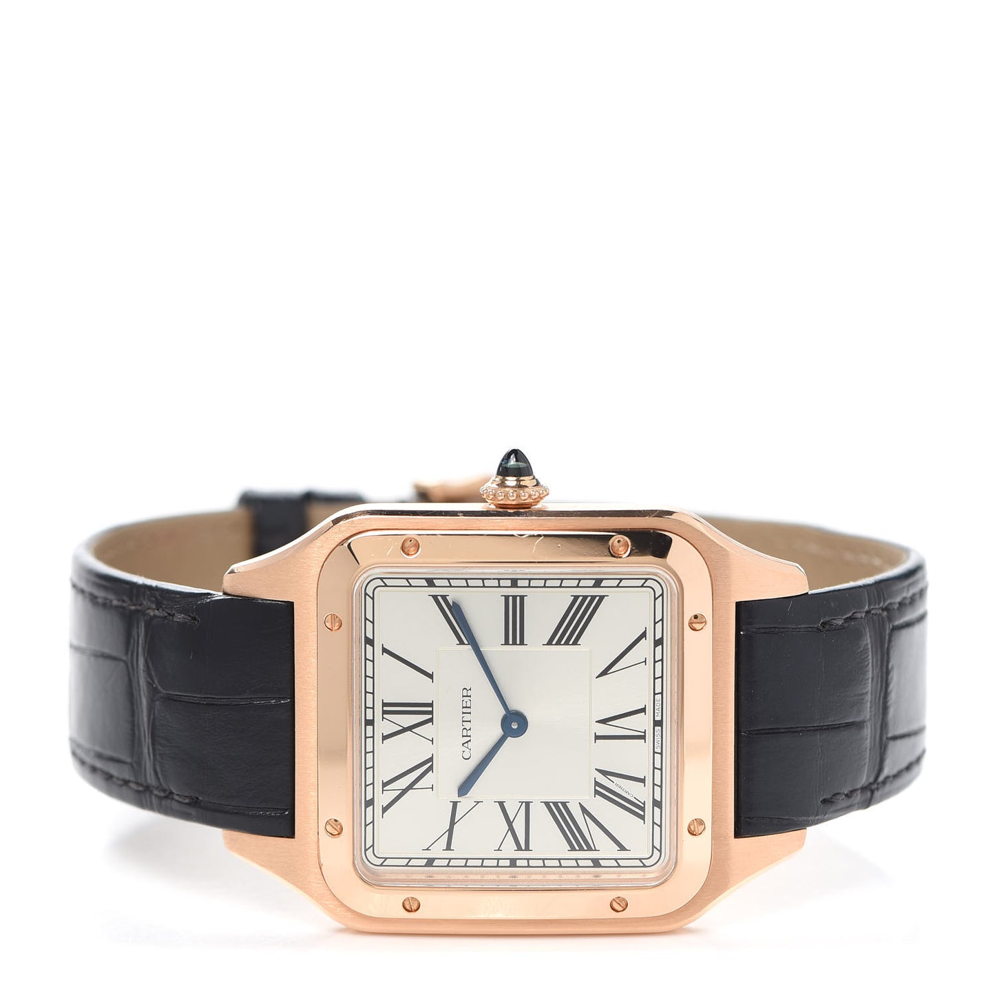 18K Pink Gold Alligator 34mm Santos Dumont Watch