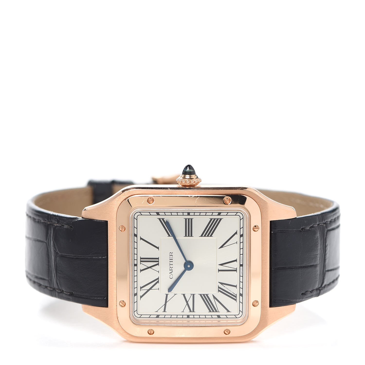 Cartier 18K Pink Gold Alligator 34mm Santos Dumont Watch 2 of 5
