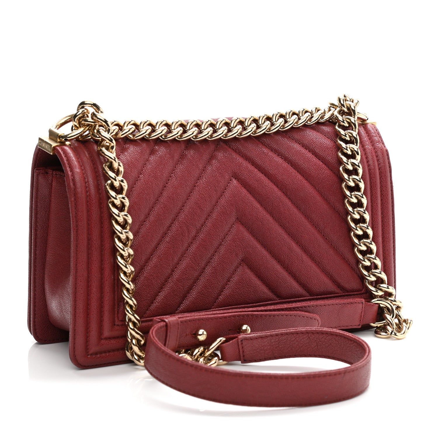Chanel Caviar Chevron Quilted Medium Boy Flap Red 3 of 12