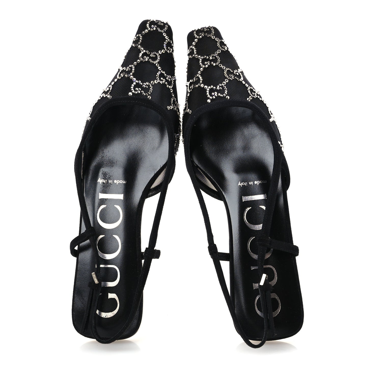 Suede Mesh Crystal GG Monogram Slingback Ballet Flats 39.5 Black 39 Black