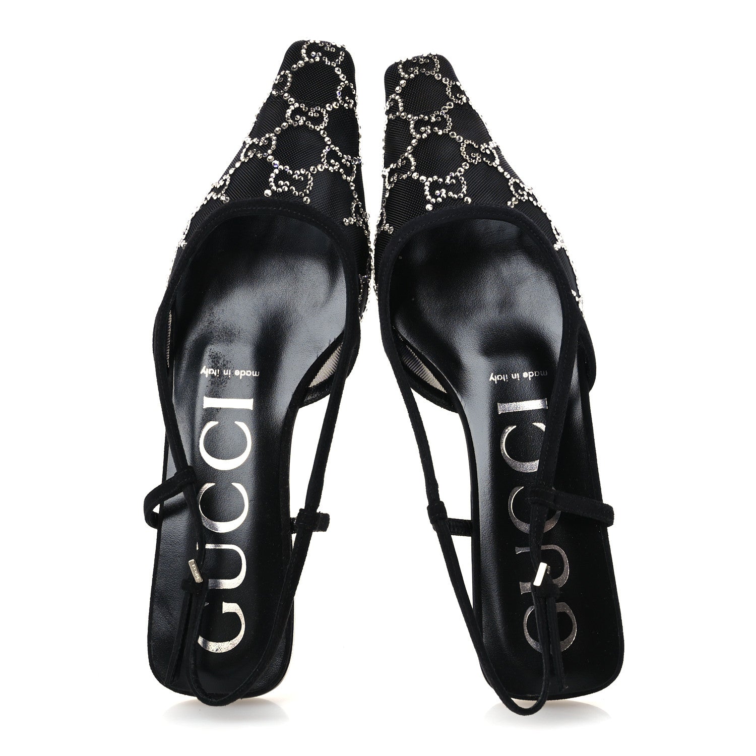 Gucci Suede Mesh Crystal GG Monogram Slingback Ballet Flats 39.5 Black 39 Black 2 of 9
