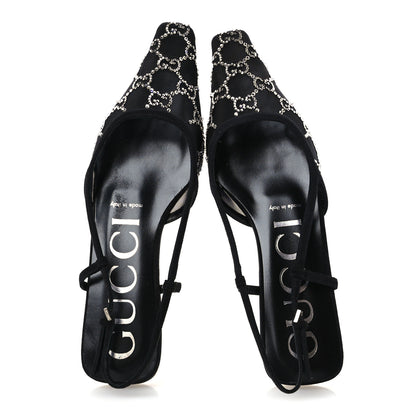 Gucci Suede Mesh Crystal GG Monogram Slingback Ballet Flats 39.5 Black 39 Black 2 of 9