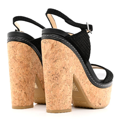 Jimmy Choo Cubed Coarse Suede Cork Naylor 135 Wedge Sandals 38 Black 4 of 9