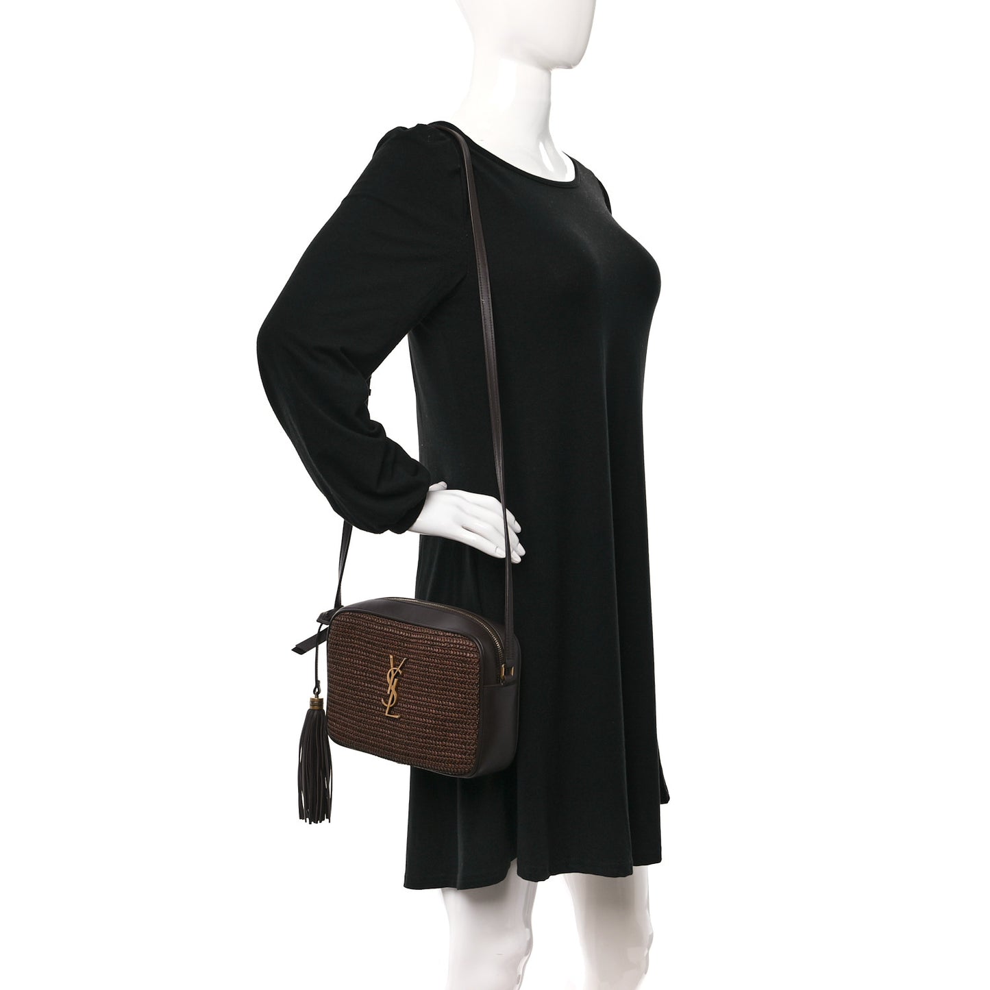 Raffia Canvas Monogram Lou Camera Bag Dark Chocolate