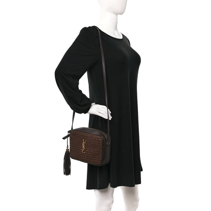 Saint Laurent Raffia Canvas Monogram Lou Camera Bag Dark Chocolate 2 of 9